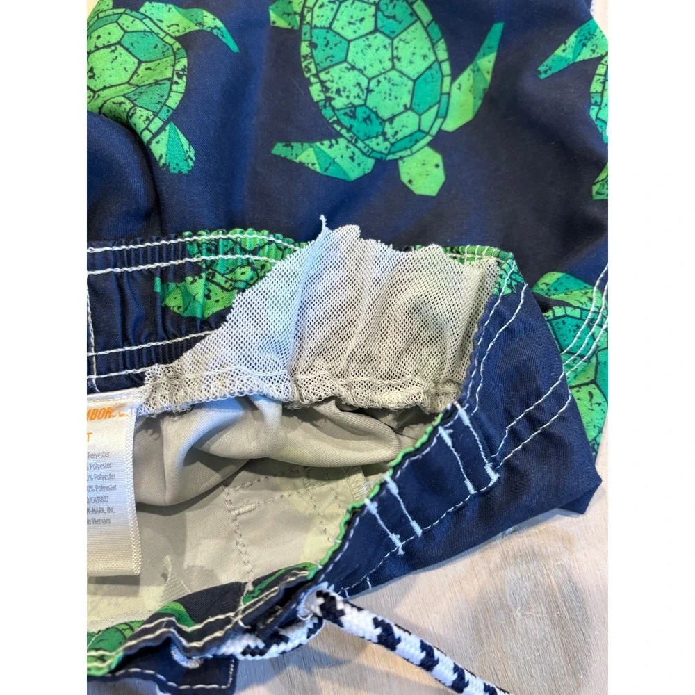 Gymboree Boys Navy Blue Green Sea Turtle Swim Trunks Board Shorts 2T